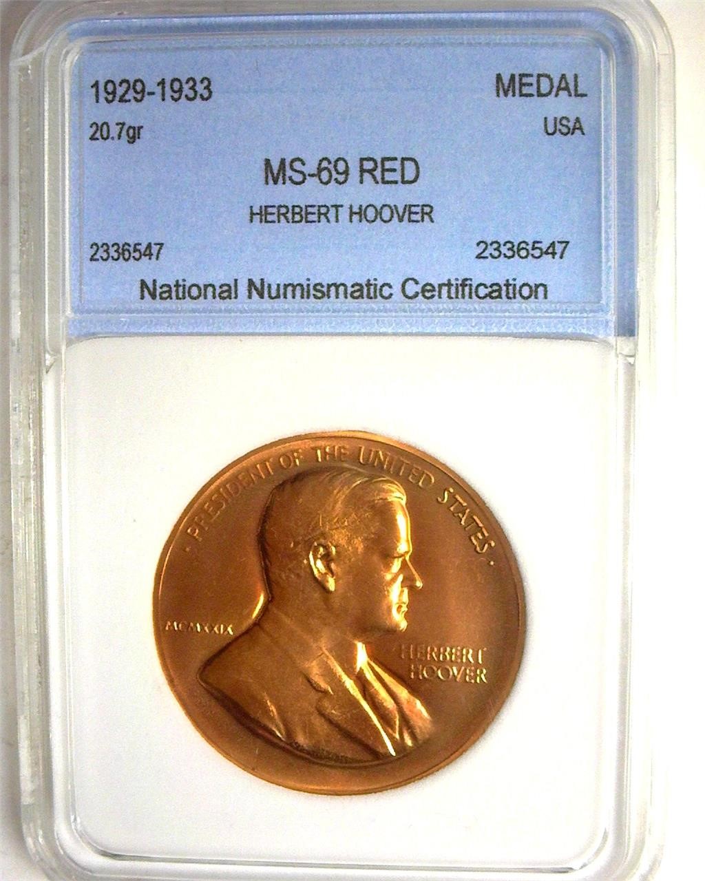 1929-1933 Medal NNC MS69 RD Herbert Hoover