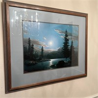 Wood Framed Picture Moon on Lake by Windberg