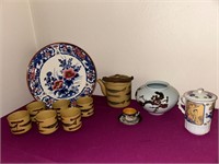 Vintage Pottery Tea Pot + 6 Matching Cups, Japan +