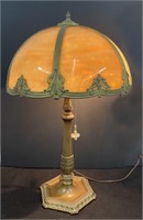 Vtg Heavy Slag Glass Lamp -WORKS-READ