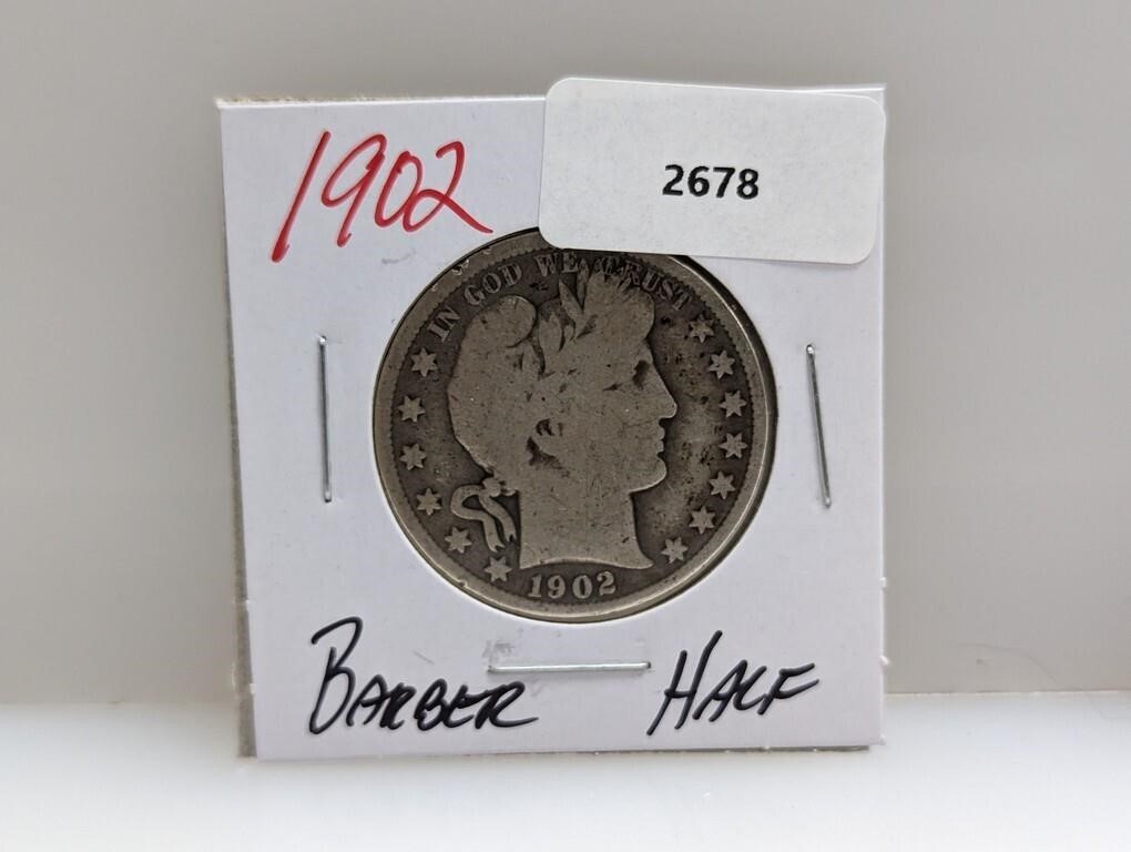 1902 90% Silver Barber Half $1 Dollar