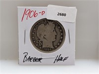 1906-D 90% Silver Barber Half $1 Dollar
