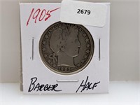 1905 90% Silver Barber Half $1 Dollar