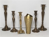 Brass Candlesticks & Vase- Lot of 6