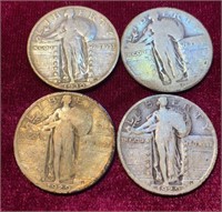 (4) Silver Liberty Standing Quarters