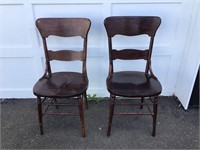 TWO MATCHING PLANK SEAT WOODEN CHAIRS -