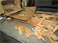3 BOXES OF WOOD TOYS, WOOD MOLDS AND MORE