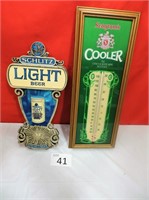 Seagrams Cooler & Schlitz Wall Sign Thermometer