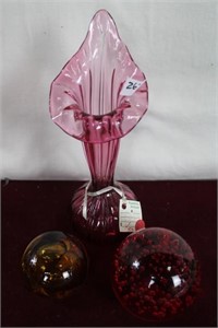Art Glass Paperweights & Cranberry Vase