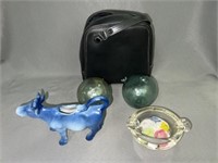 Glass Floats with Creamer and Ashtray