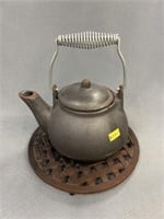 Cast Metal Teapot with Trivet