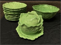 Mid century Holland Mold Green Cabbage Dish Set