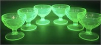 6 Antique Green Depression Desert Glasses Uv