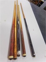 (5) OLD Pool Cues - (4) Short Ones - Tips are Bad
