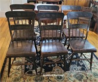 6 stenciled plank seat country chairs - need