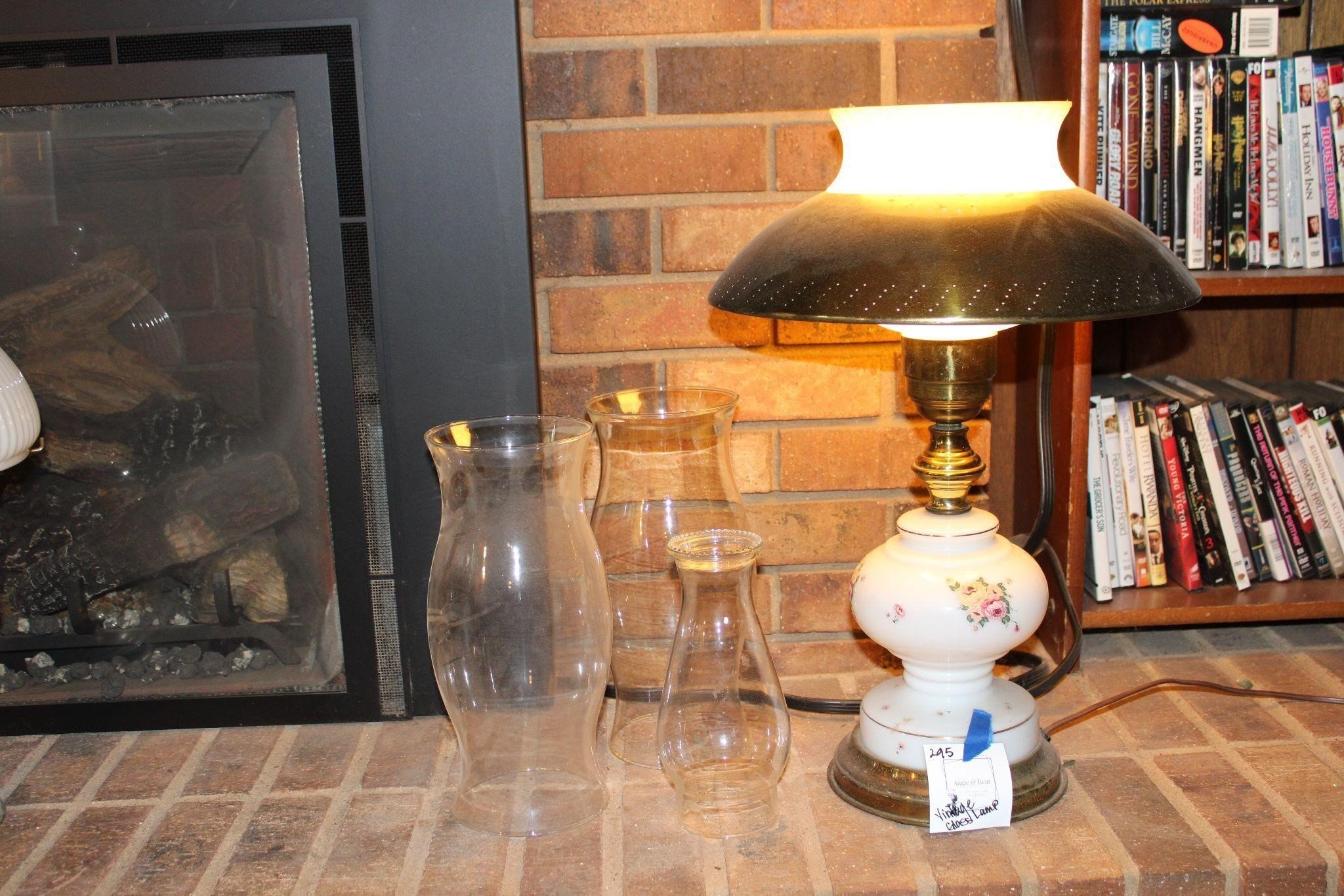Vintage Handpainted Glass and Brass Lamp