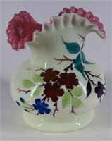 Victorian Hand Painted Floral Uranium Glass Vase