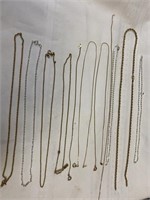 Lot of 11 gold and silver colored chains