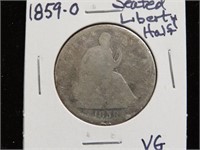 1859 O SEATED LIBERTY HALF DOLLAR 90%