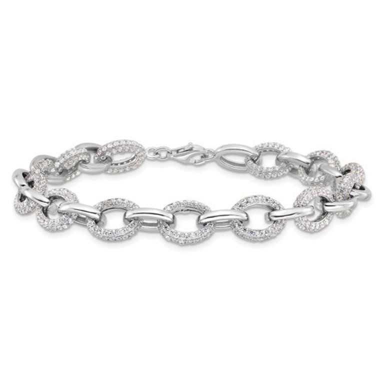 Sterling Silver Micro Pave Crystal Modern Bracelet