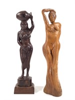 2 Carved Wood Figural Nudes, Cypress Knee +