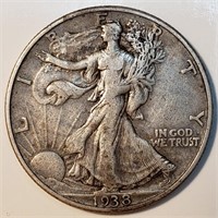 1938-D Walking Liberty Half Dollar - KEY Date XF