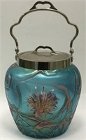 Iridescent Glass Floral Biscuit Jar