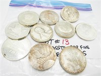 9 Silver Dollars, 6 Morgan & 3 Peace Dollars