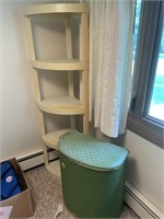 Vintage clothes hamper, corner shelf