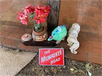 Red Ware, Cookie Jar, Resin Angel, Metal Sign