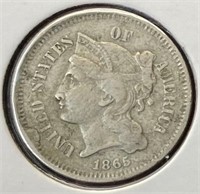 1865 Three Cent Piece (AU50)