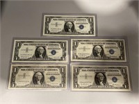 (5) $1 Silver Certificates series 1957 ,1957-A ,