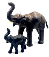 (2) Leather Wrapped Elephant Sculptures