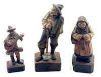 (3) Vintage Hand Carved Folk Art Wood Figurines