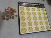 ELVIS MEMORABILIA & ASSORTED FOREIGN & US COINS