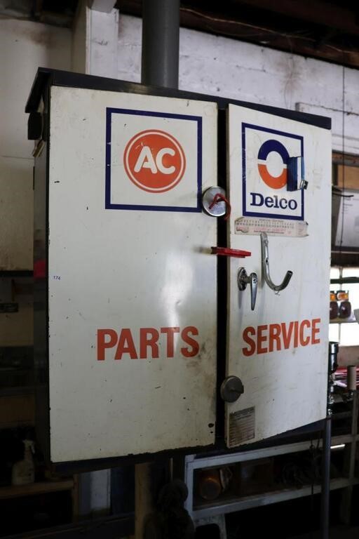 AC DELCO METAL CABINET & CONTENTS - 36"X14"X41"