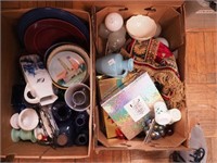 Two boxes of vintage glass, china and more