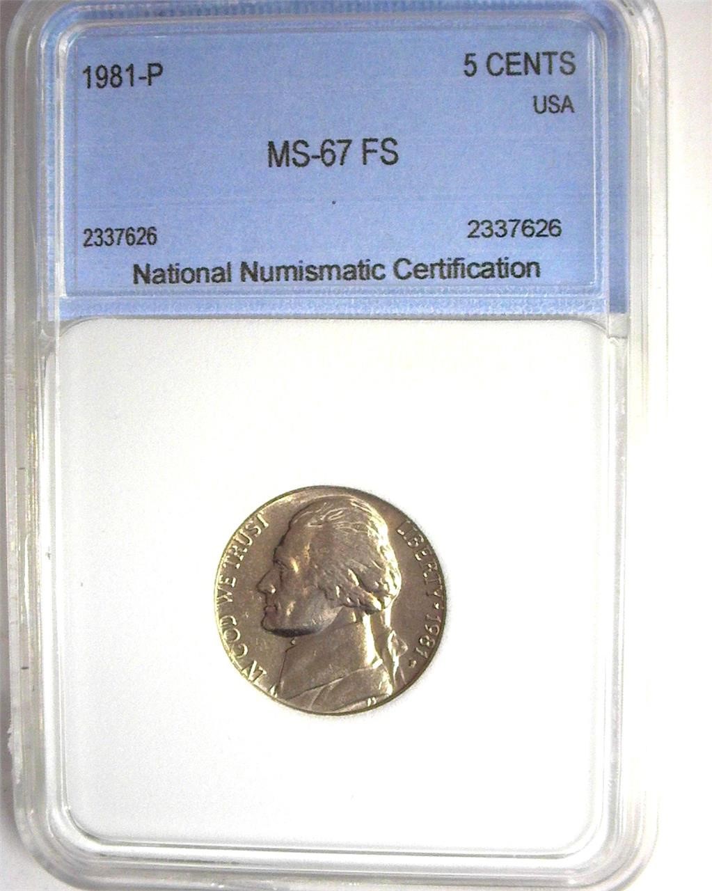 1981-P Nickel MS67 FS LISTS $5000