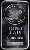 (1) 5 OZ .999 SILVER SUNSHINE MINTING BARS