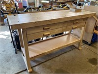Wooden Work Bench w/(4) Drawers & Vise