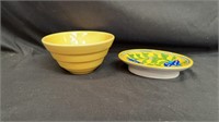 Yellow USA Bowl and Yellow floral Soap Dish