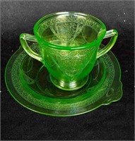 Uranium Glass Suger Bowl & Candy Dish