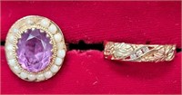 279 - 14KT YELLOW GOLD AMETHYST & PEARL R. 5.10GRS