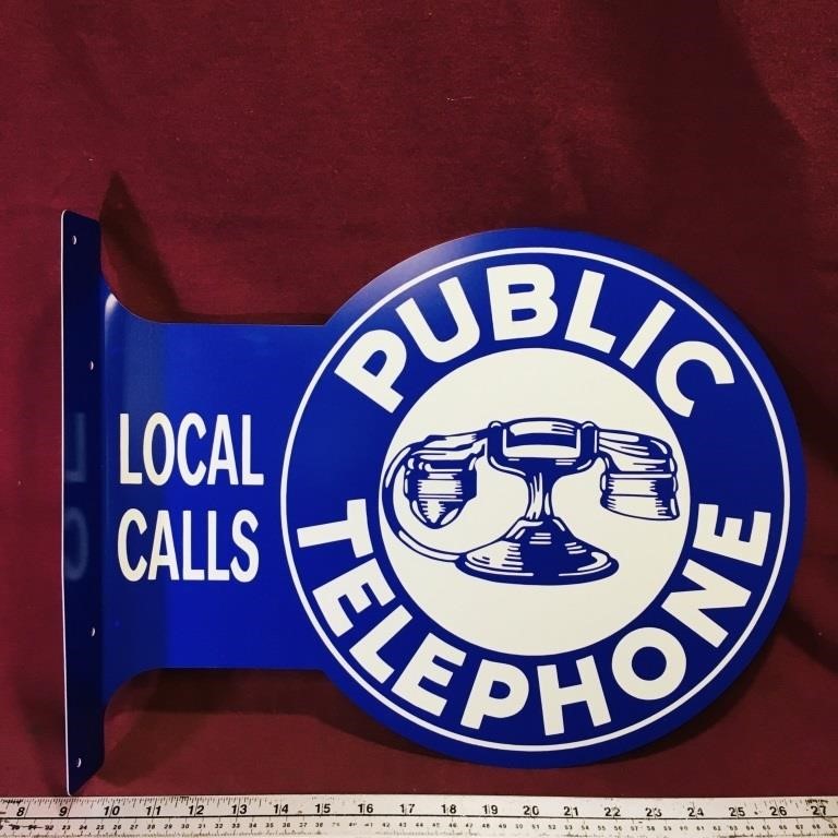 Tin Wall Mount "Public Telephone" Sign
