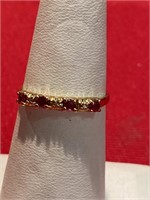 Sterling silver ring with red and white CZ