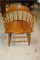 Antique Oak Barrel Style Chair Signed on Bottom