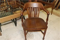 Oak Wooden Desk Chair with Brass Tag Stamped E25