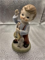 Boy with Guitar and Dog Ceramic Figurine