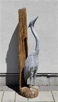 Hand Crafted Wooden Heron Bird Statue