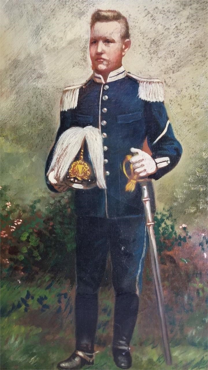 19th Cen German Military Original Oil Painting